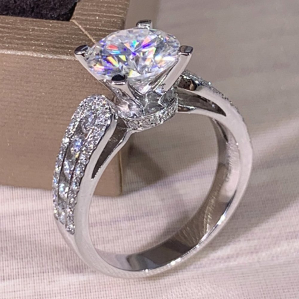 💍"Engagement Anillos Round Zircon Silver Plated Wedding UNVN12053 - Picture 1 of 7